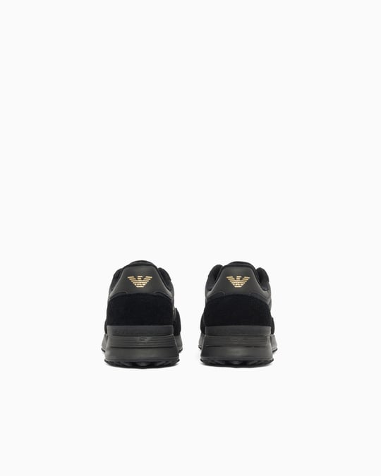 EA7 Ea7 Unısex Düşük Bilekli Rahat Tabanlı Süet Detaylı EA7 Logo Desenli Deri Siyah-Gold Sneaker 7X000380 AF19175-MZ177