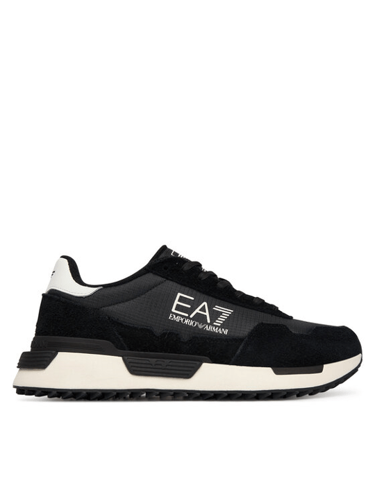 EA7 Ea7 Unısex Düşük Bilekli Rahat Tabanlı Süet Detaylı EA7 Logo Desenli Deri Siyah Sneaker 7X000380 AF19175-MC138