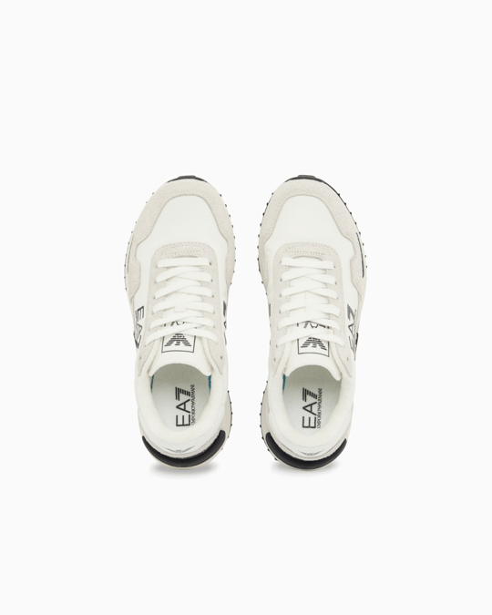 EA7 Ea7 Unısex Düşük Bilekli Rahat Tabanlı Süet Detaylı EA7 Logo Desenli Deri Beyaz Sneaker 7X000380 AF19175-MZ018