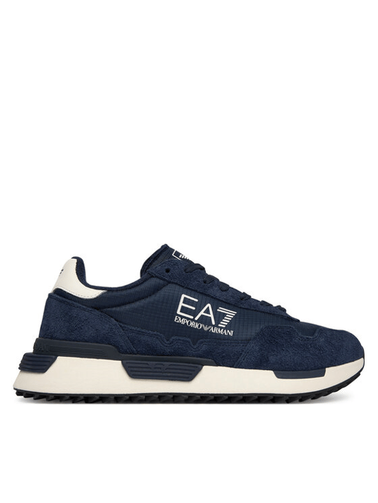 EA7 Ea7 Unısex Düşük Bilekli Rahat Tabanlı Süet Detaylı EA7 Logo Desenli Deri Lacivert Sneaker 7X000380 AF19175-MZ157