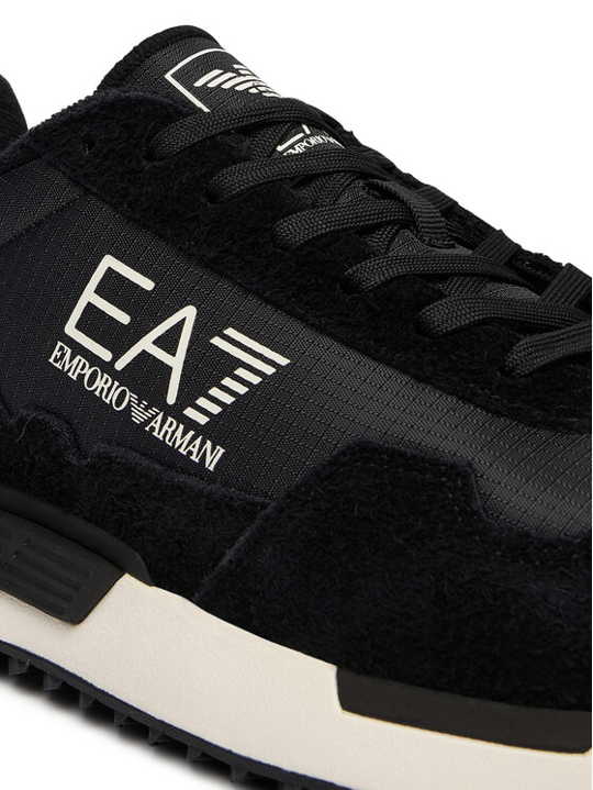 EA7 Ea7 Unısex Düşük Bilekli Rahat Tabanlı Süet Detaylı EA7 Logo Desenli Deri Siyah Sneaker 7X000380 AF19175-MC138