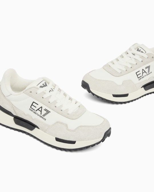 EA7 Ea7 Unısex Düşük Bilekli Rahat Tabanlı Süet Detaylı EA7 Logo Desenli Deri Beyaz Sneaker 7X000380 AF19175-MZ018