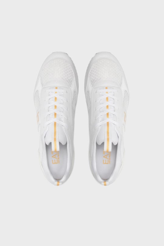 Ea7 Ea7 UNISEX Fileli Şerit Logolu Bağıcıklı Beyaz-Altın Sneaker X8X027 XK050-Q597