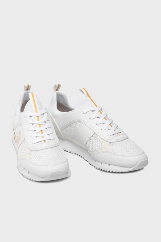 Ea7 Ea7 UNISEX Fileli Şerit Logolu Bağıcıklı Beyaz-Altın Sneaker X8X027 XK050-Q597
