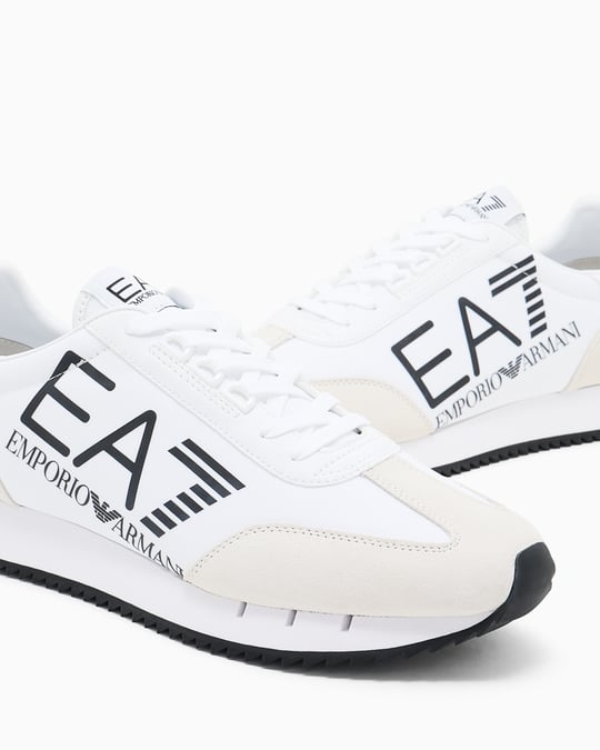 EA7 Ea7 Unısex Kalın Rahat Taban Logo Desenli Süet Detaylı Beyaz-Siyah Sneaker 7X000541 AF18609-MZ021