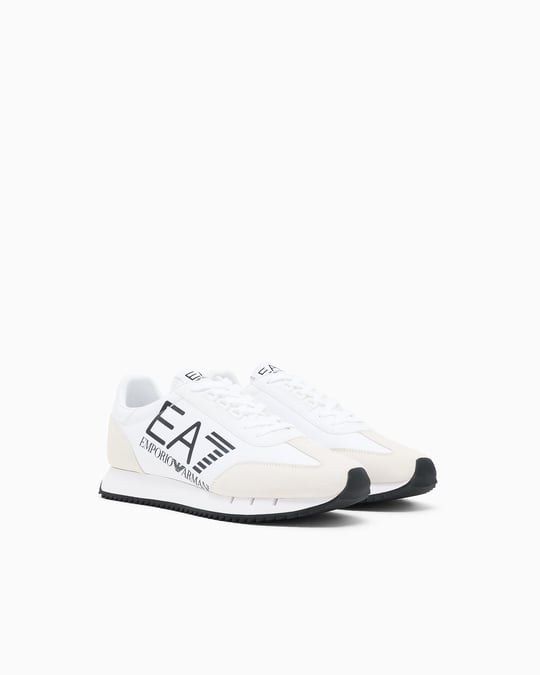 EA7 Ea7 Unısex Kalın Rahat Taban Logo Desenli Süet Detaylı Beyaz-Siyah Sneaker 7X000541 AF18609-MZ021