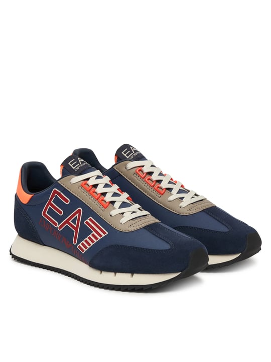 EA7 Ea7 Unısex Kalın Rahat Taban Logo Desenli Süet Detaylı Mavi Sneaker 7X000541 AF18609-MZ579