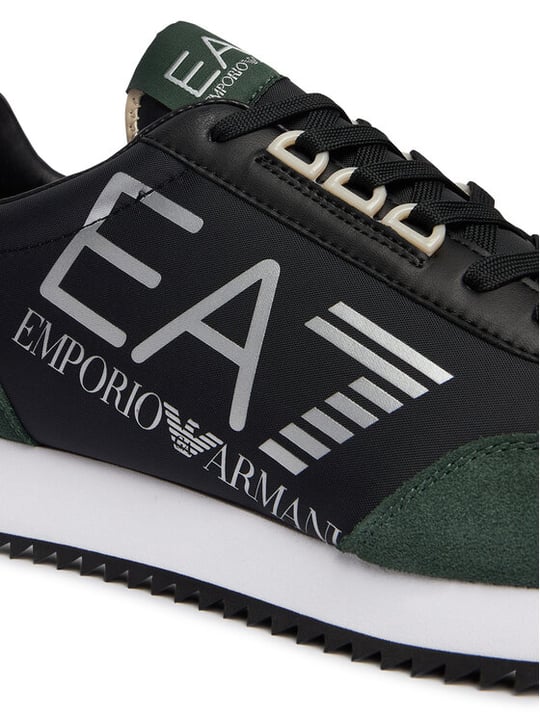 EA7 Ea7 Unısex Kalın Rahat Taban Logo Desenli Süet Detaylı Siyah-Yeşil Sneaker 7X000541 AF18609-MZ578