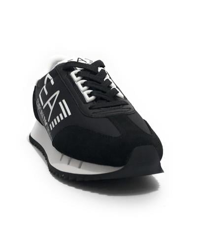 EA7 Ea7 Unısex Kalın Rahat Taban Logo Desenli Süet Detaylı Siyah-Beyaz Sneaker 7X000541 AF18609-MZ175