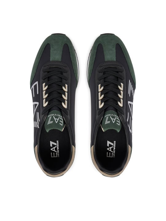 EA7 Ea7 Unısex Kalın Rahat Taban Logo Desenli Süet Detaylı Siyah-Yeşil Sneaker 7X000541 AF18609-MZ578