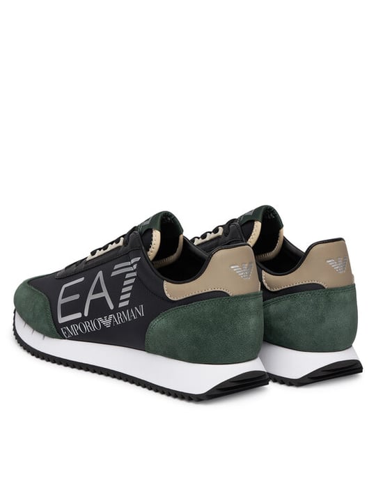 EA7 Ea7 Unısex Kalın Rahat Taban Logo Desenli Süet Detaylı Siyah-Yeşil Sneaker 7X000541 AF18609-MZ578