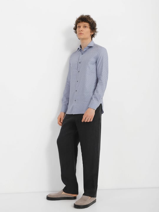 Emporio Armani Emporıo Armani Erkek %100 Pamuk Dokuma Kumaş Marka Logolu Mavi Gömlek 3R1C86 1K0DZ-F748