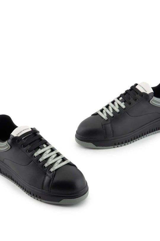 Emporio Armani Emporıo Armani Erkek %100 Deri Marka Logolu Siyah-Gri Sneaker X4X264 XN001-T431
