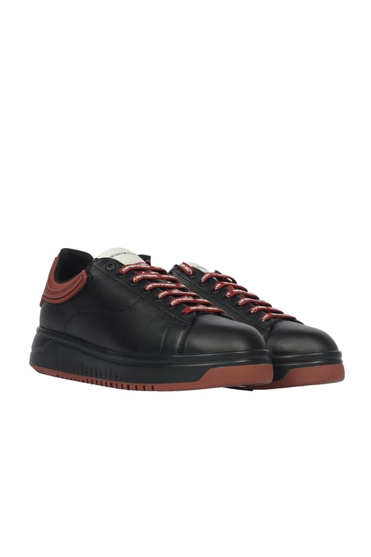 Emporio Armani Emporıo Armani Erkek %100 Deri Marka Logolu Siyah-Bordo Sneaker X4X264 XN001-T430