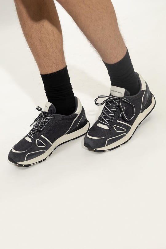 Emporio Armani Emporıo Armani Erkek %100 Polyester Dokuma Kumaş Marka Logolu Lacivert Sneaker X4X544 XM727-S147