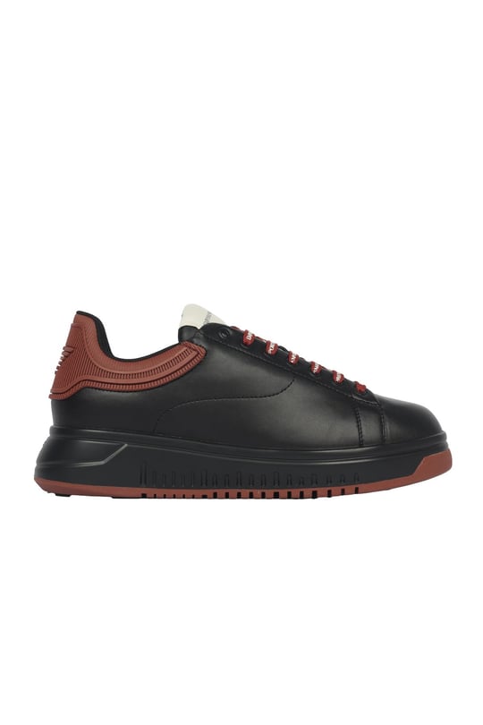 Emporio Armani Emporıo Armani Erkek %100 Deri Marka Logolu Siyah-Bordo Sneaker X4X264 XN001-T430