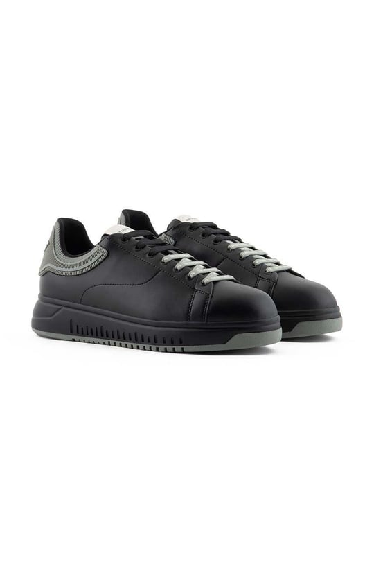 Emporio Armani Emporıo Armani Erkek %100 Deri Marka Logolu Siyah-Gri Sneaker X4X264 XN001-T431