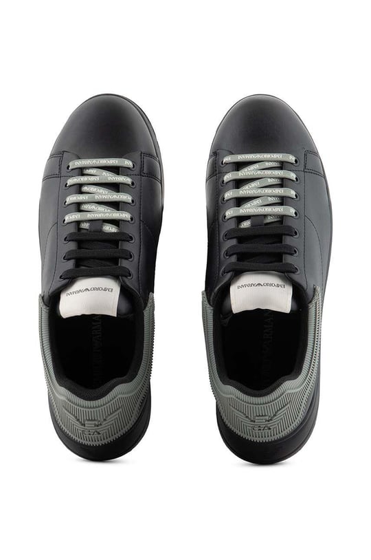 Emporio Armani Emporıo Armani Erkek %100 Deri Marka Logolu Siyah-Gri Sneaker X4X264 XN001-T431