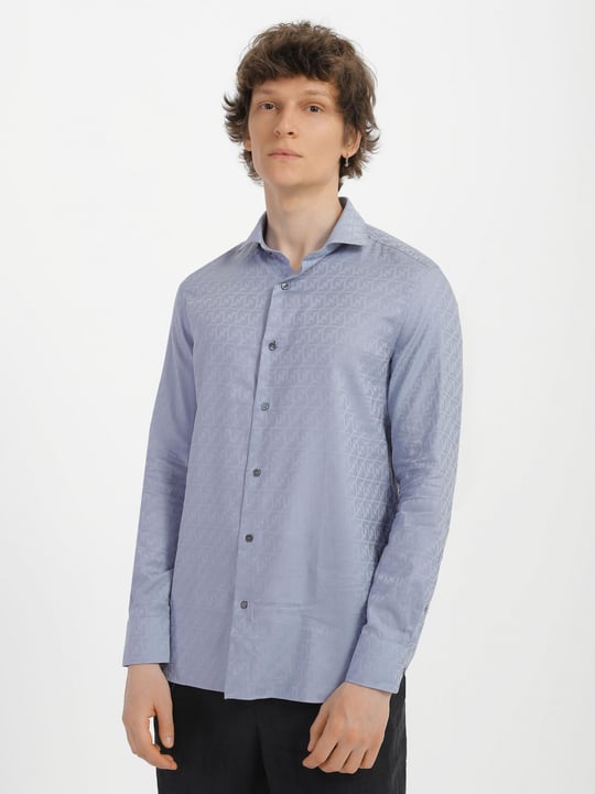 Emporio Armani Emporıo Armani Erkek %100 Pamuk Dokuma Kumaş Marka Logolu Mavi Gömlek 3R1C86 1K0DZ-F748