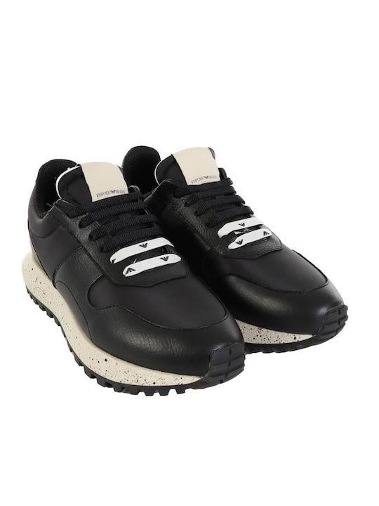 Emporio Armani Emporıo Armani Erkek %100 Deri Dokuma Kumaşlı Marka Logolu Siyah Sneaker X4X624 XN794-K001