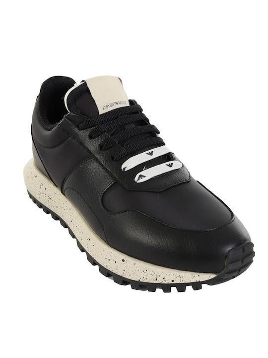 Emporio Armani Emporıo Armani Erkek %100 Deri Dokuma Kumaşlı Marka Logolu Siyah Sneaker X4X624 XN794-K001
