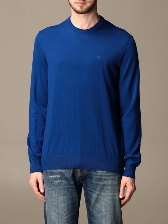 Emporio Armani Emporıo Armani Erkek Basic Kısa Kollu Logo Nakışlı Mavi Kazak 8N1M91 1M4CZ-MAVI
