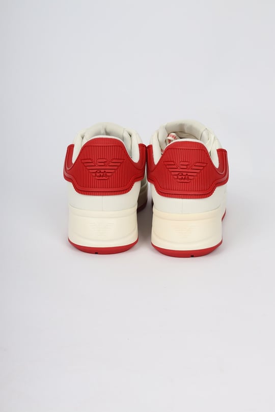 Emporio Armani Emporıo Armani Erkek Bağlamalı Orta Kalın Taban Deri Ekru-Kırmızı Sneaker EM003663 AF18212-M0460