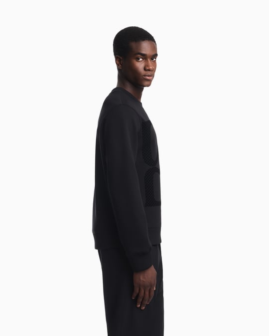 Emporio Armani Emporıo Armani Erkek Büyük Kadife Logo Detaylı Pamuklu Çift Jarse Kumaşlı Uzun Kollu Siyah Sweatshirt EM006841 AF10013-MC722