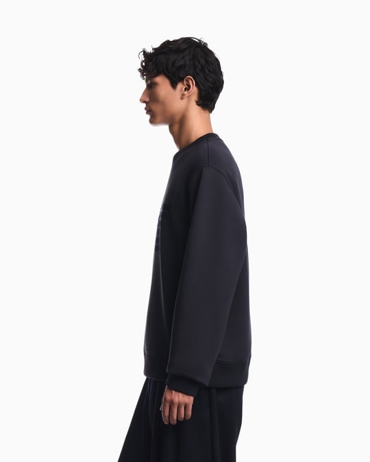 Emporio Armani Emporıo Armani Erkek Büyük Kadife Logo Detaylı Pamuklu Çift Jarse Kumaşlı Uzun Kollu Siyah1 Sweatshirt EM006841 AF10013-MB845