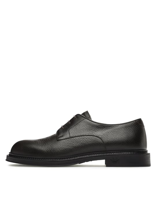 EMPORIO ARMANI Emporıo Armani Erkek Çakıllı Deri Yuvarlak Burunlu Bağcıklı Tış Tabanı Logo Desenli Kahverengi Ayakkabı X4C653 XF583-00003