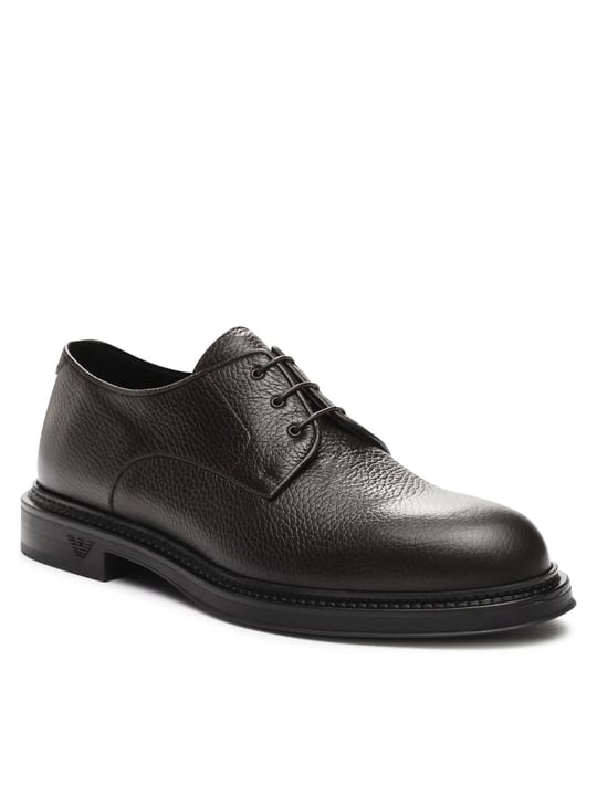 EMPORIO ARMANI Emporıo Armani Erkek Çakıllı Deri Yuvarlak Burunlu Bağcıklı Tış Tabanı Logo Desenli Kahverengi Ayakkabı X4C653 XF583-00003