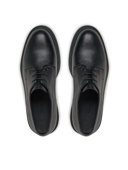EMPORIO ARMANI Emporıo Armani Erkek Çakıllı Deri Yuvarlak Burunlu Bağcıklı Tış Tabanı Logo Desenli Siyah Ayakkabı X4C653 XF583-00002