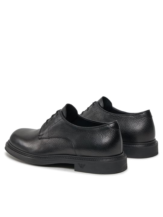 EMPORIO ARMANI Emporıo Armani Erkek Çakıllı Deri Yuvarlak Burunlu Bağcıklı Tış Tabanı Logo Desenli Siyah Ayakkabı X4C653 XF583-00002