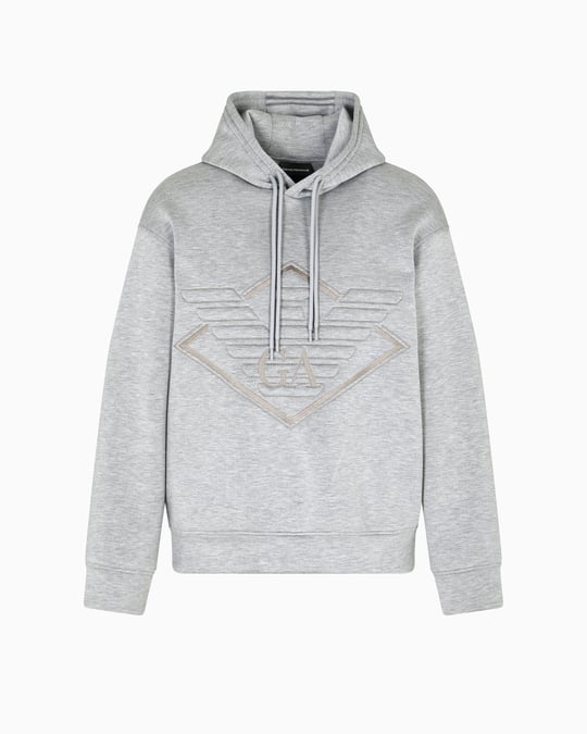 Emporio Armani Emporıo Armani Erkek Çift Bağcıklı Kapüşonlu Rahat %100 Pamuklu Jarse Kumaş Gri Sweatshirt EM002882 AF18339-M0195