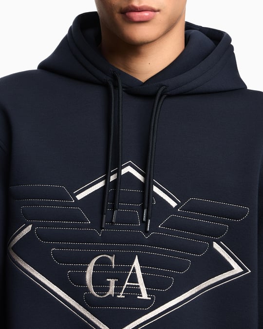 Emporio Armani Emporıo Armani Erkek Çift Bağcıklı Kapüşonlu Rahat %100 Pamuklu Jarse Kumaş Lacivert Sweatshirt EM002882 AF18339-MB367