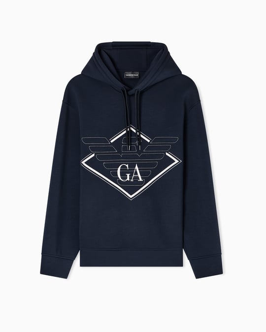 Emporio Armani Emporıo Armani Erkek Çift Bağcıklı Kapüşonlu Rahat %100 Pamuklu Jarse Kumaş Lacivert Sweatshirt EM002882 AF18339-MB367