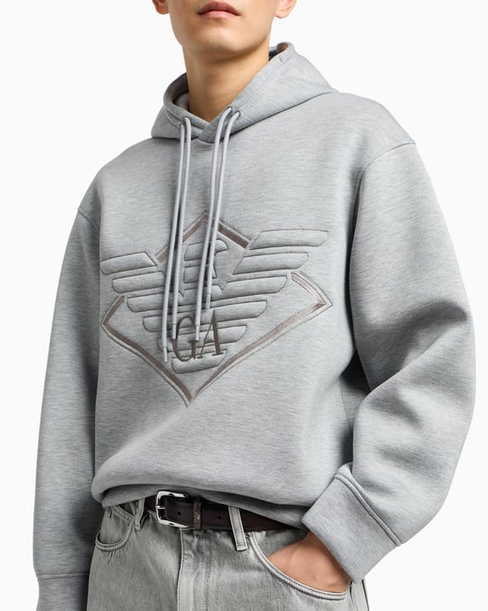 Emporio Armani Emporıo Armani Erkek Çift Bağcıklı Kapüşonlu Rahat %100 Pamuklu Jarse Kumaş Gri Sweatshirt EM002882 AF18339-M0195