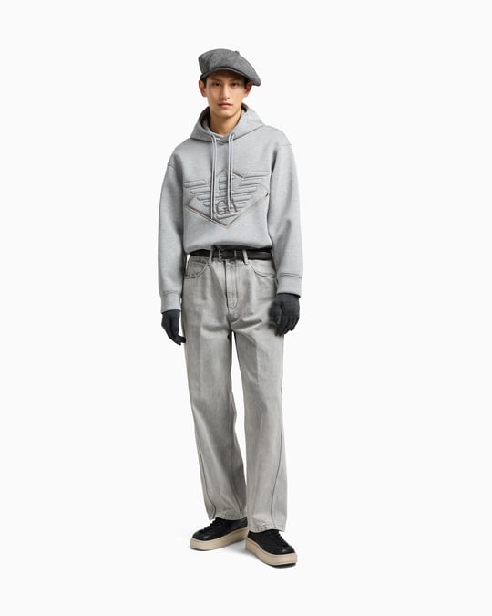Emporio Armani Emporıo Armani Erkek Çift Bağcıklı Kapüşonlu Rahat %100 Pamuklu Jarse Kumaş Gri Sweatshirt EM002882 AF18339-M0195