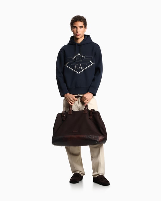 Emporio Armani Emporıo Armani Erkek Çift Bağcıklı Kapüşonlu Rahat %100 Pamuklu Jarse Kumaş Lacivert Sweatshirt EM002882 AF18339-MB367