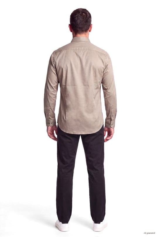 Emporio Armani Emporıo Armani Erkek Düğme Kapama Uzun Kol Çentikli Yaka Bej Gömlek EM006704 AF18123-F6107