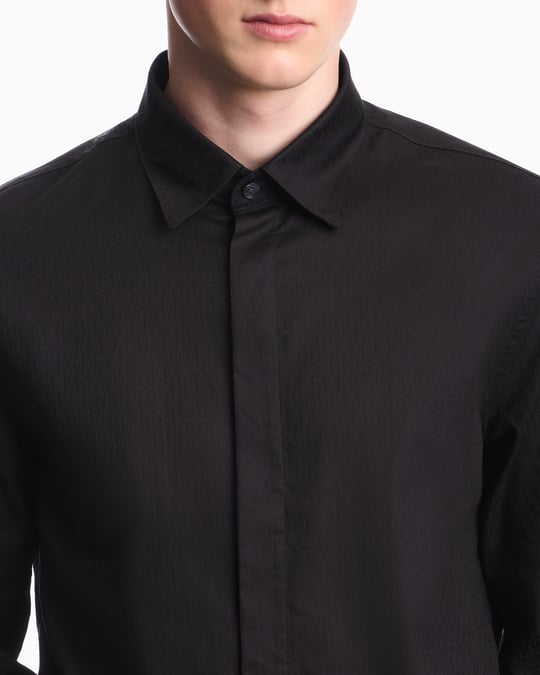 Emporio Armani Emporıo Armani Erkek Düğme Kapama Uzun Kol Çentikli Yaka Siyah1 Gömlek EM006704 AF18123-FC080