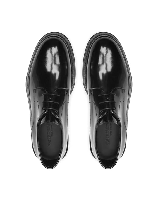 EMPORIO ARMANI Emporıo Armani Erkek Fırçalanmış Deri Yuvarlak Burunlu Bağcıklı Cilalı Siyah Ayakkabı X4C653 XF740-00002