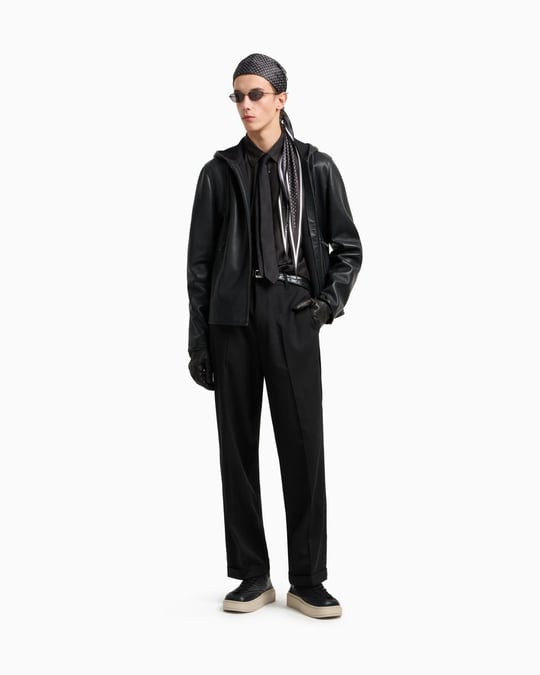 EMPORIO ARMANI Emporıo Armani Erkek Göğüste Mikro Kartal İşlemesi Gömlek Yaka Uzun Kol Siyah Gömlek EM001537 AF17293-UC001
