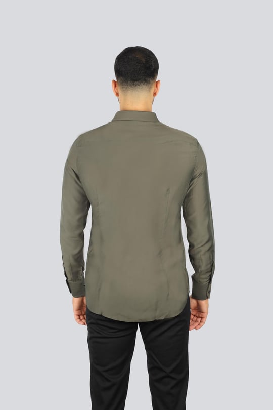 Emporio Armani Emporıo Armani Erkek Göğüste Mikro Kartal İşlemesi Gömlek Yaka Uzun Kol Haki Gömlek EM001537 AF17293-U8120