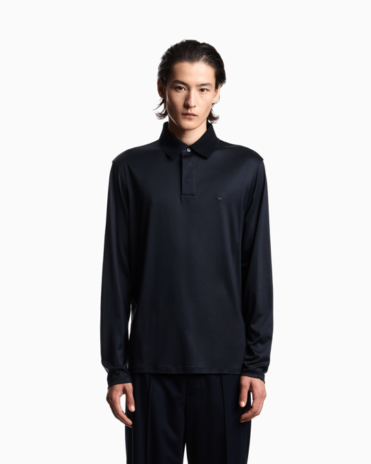 Emporio Armani Emporıo Armani Erkek Hafif Nefes Alabilen Pamuklu Kumaş Normal Kesim Logo Detaylı Uzun Kollu Lacivert Polo Yaka T-Shirt EM004590 AF10017-UB118
