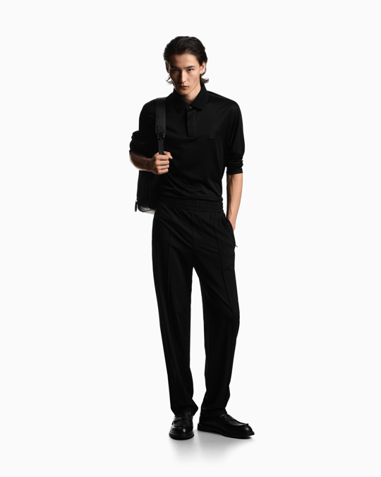 Emporio Armani Emporıo Armani Erkek Hafif Nefes Alabilen Pamuklu Kumaş Normal Kesim Logo Detaylı Uzun Kollu Siyah Polo Yaka T-Shirt EM004590 AF10017-UC001