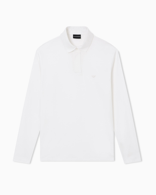 Emporio Armani Emporıo Armani Erkek Hafif Nefes Alabilen Pamuklu Kumaş Normal Kesim Logo Detaylı Uzun Kollu Beyaz Polo Yaka T-Shirt EM004590 AF10017-U0003