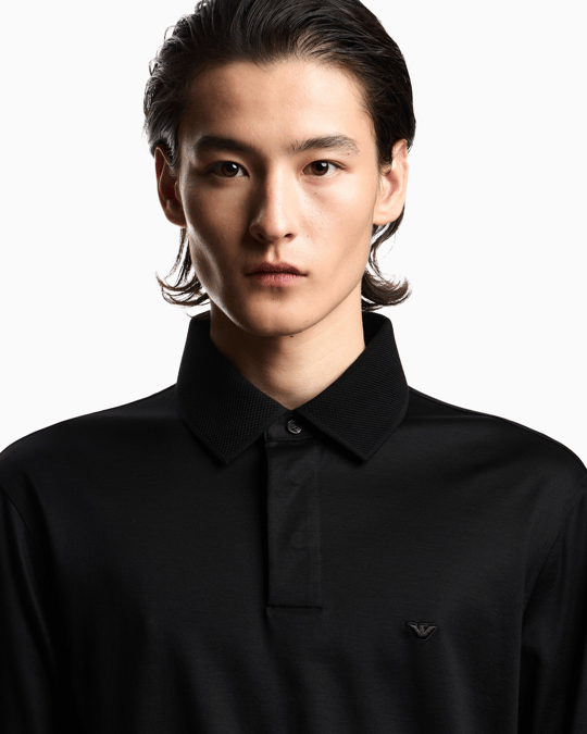 Emporio Armani Emporıo Armani Erkek Hafif Nefes Alabilen Pamuklu Kumaş Normal Kesim Logo Detaylı Uzun Kollu Siyah Polo Yaka T-Shirt EM004590 AF10017-UC001