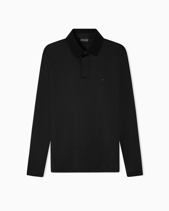 Emporio Armani Emporıo Armani Erkek Hafif Nefes Alabilen Pamuklu Kumaş Normal Kesim Logo Detaylı Uzun Kollu Siyah Polo Yaka T-Shirt EM004590 AF10017-UC001