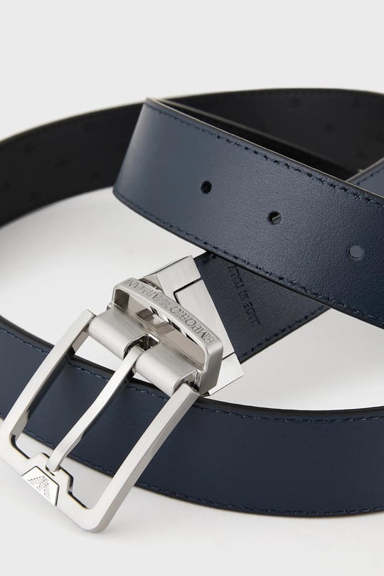 Emporio Armani Emporıo Armani Erkek Hakiki Deri Logolu Metal Tokalı Lacivert Kemer Y4S502 Y734E-88045